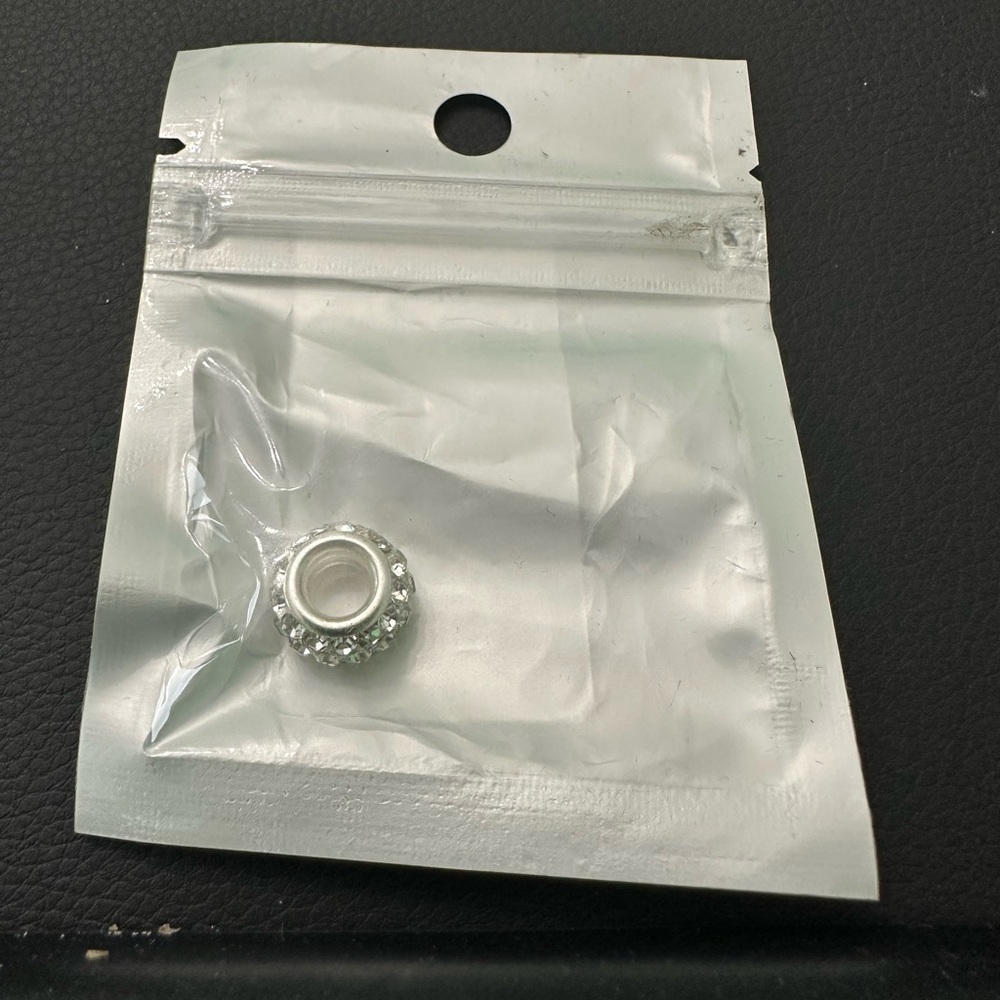 Silver Bead Charm with Clear Crystals
